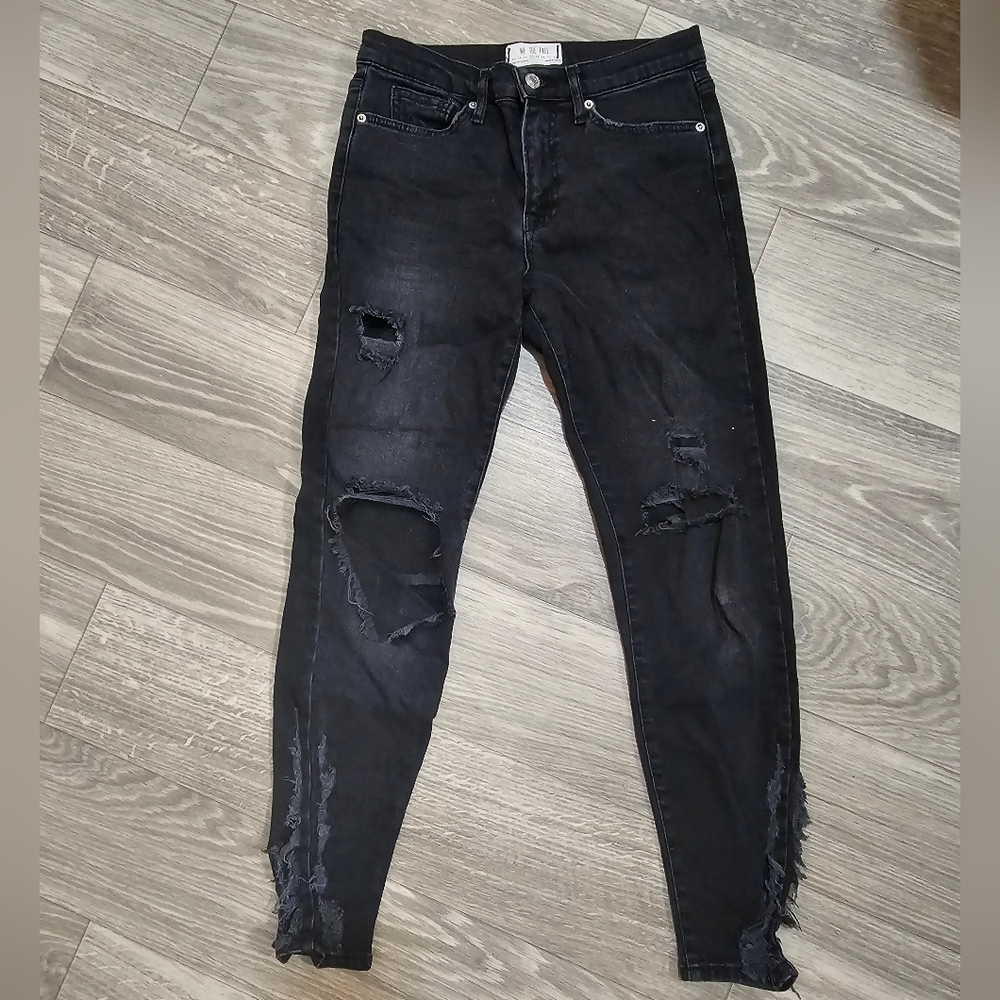 Free People Charcoal Black Jeans - Size 27 -  Distressed Slim Taper